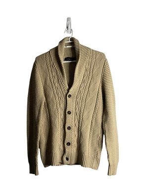 Oak & Ivy Men's Tan Shawl Collar Cable Knit Casual Cardigan